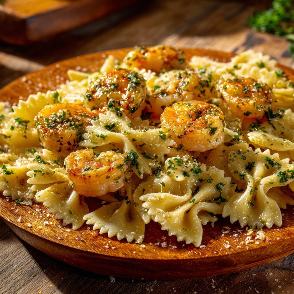 Bow Tie Pasta With Garlic Butter Shrimp