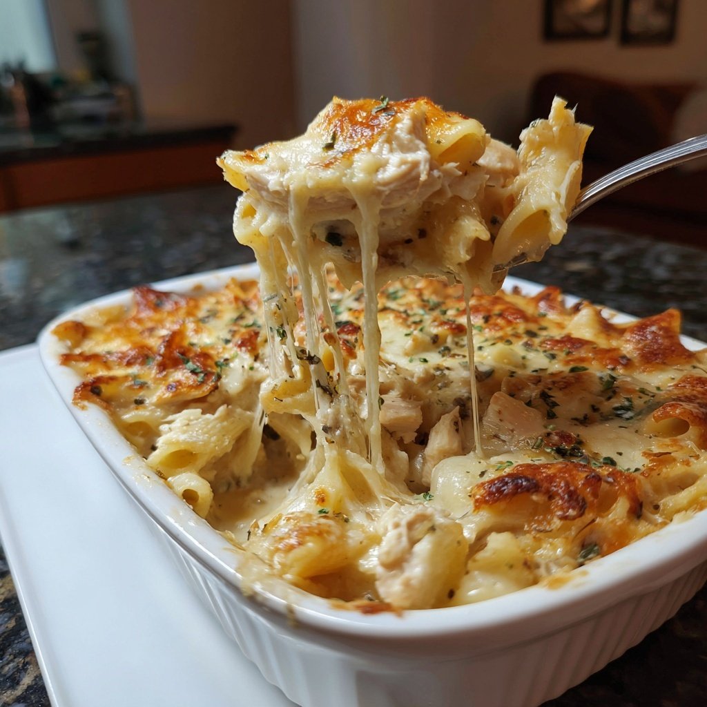 Creamy Garlic Chicken Pasta Bake